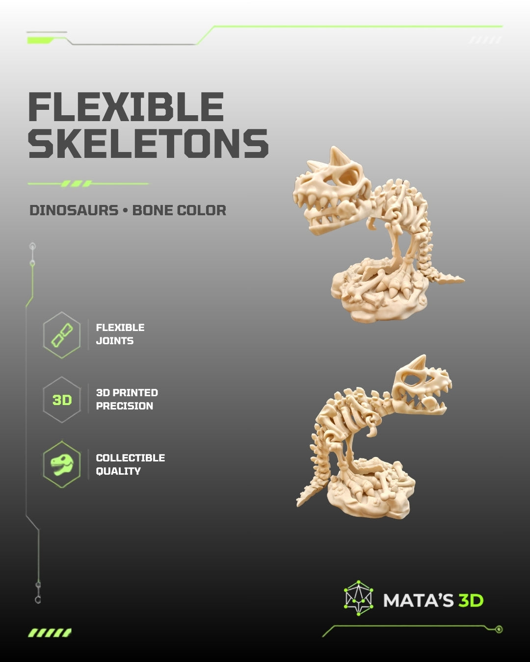 Articulated Carnotaurus Skeleton – 3D Printed Flexi Dinosaur
