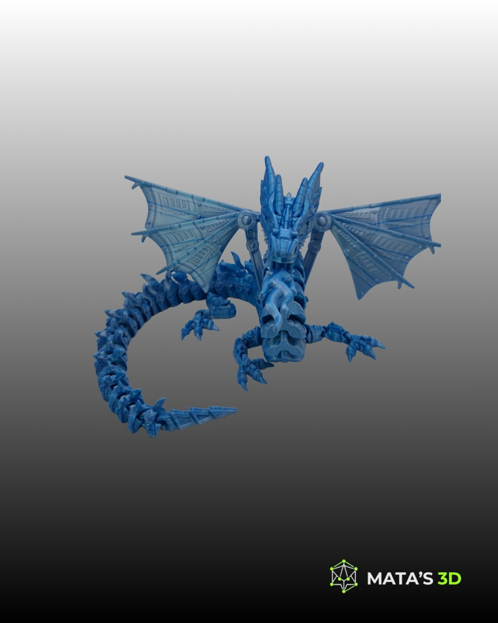 Blue Winged Articulated Dragon – Premium 3D Printed Flexi Figure