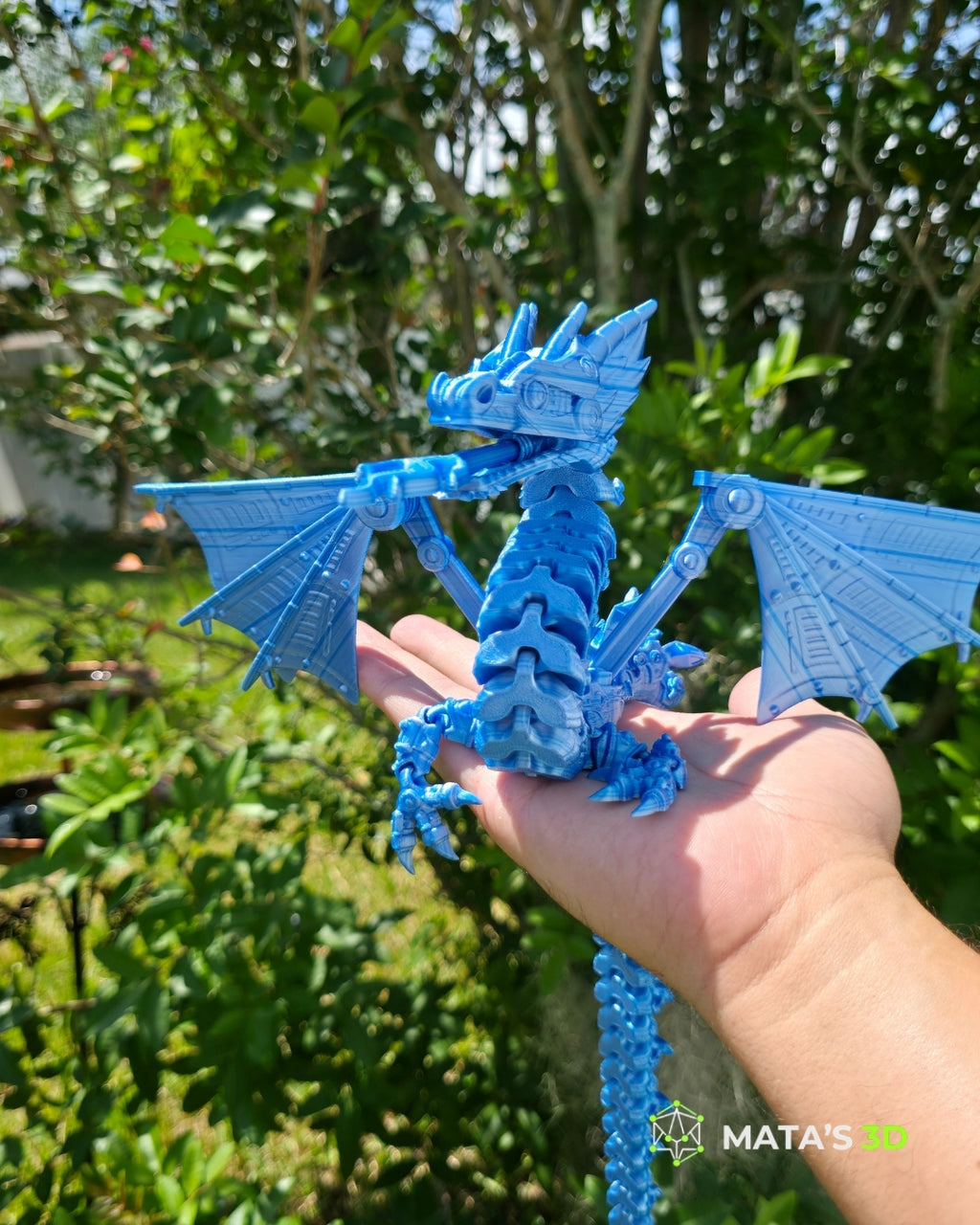 Blue Winged Articulated Dragon – Premium 3D Printed Flexi Figure