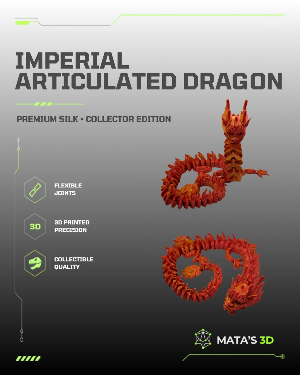 Imperial Articulated Dragon – Premium 3D Printed Flexi Figure