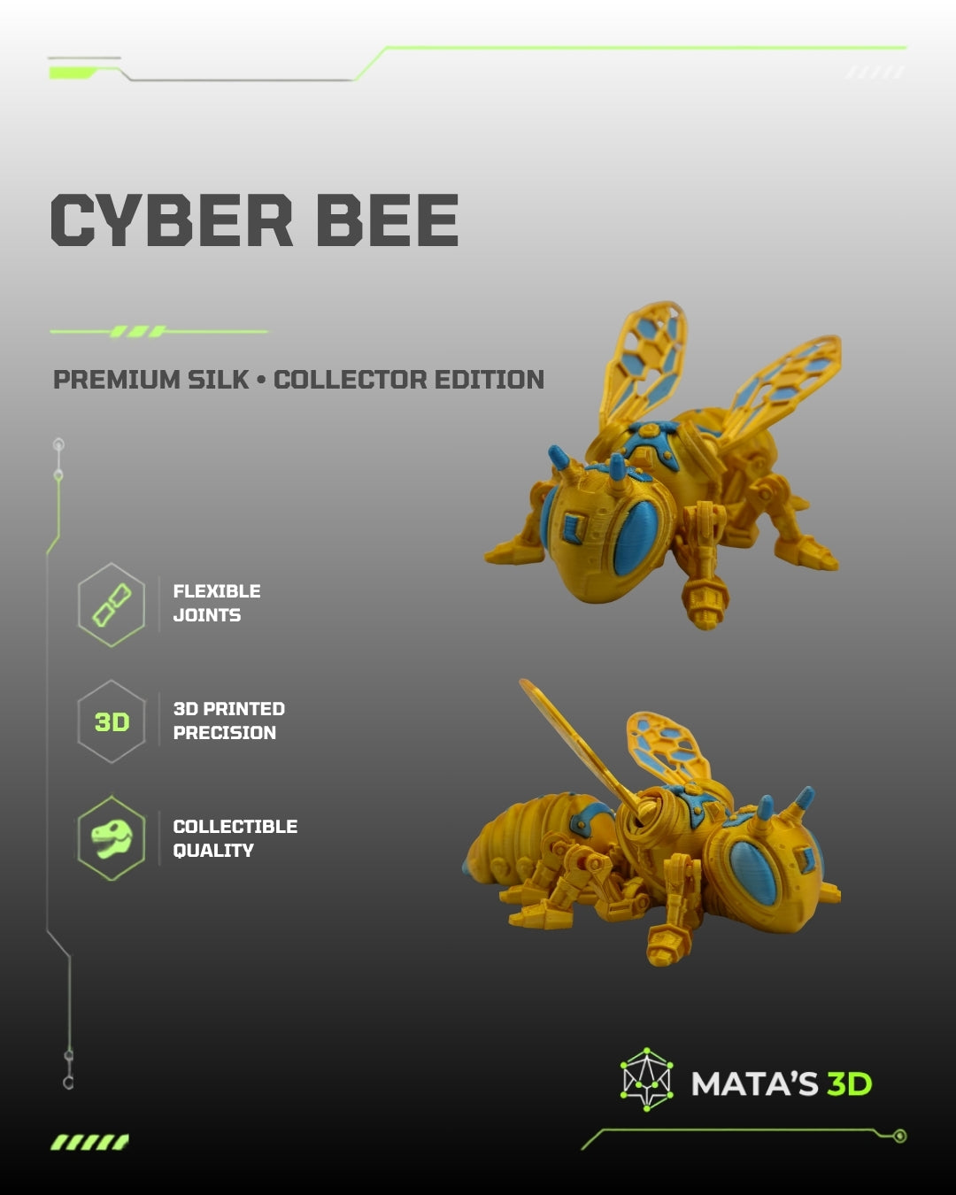 Articulated Cyber Bee – Premium 3D Printed Flexi Figure