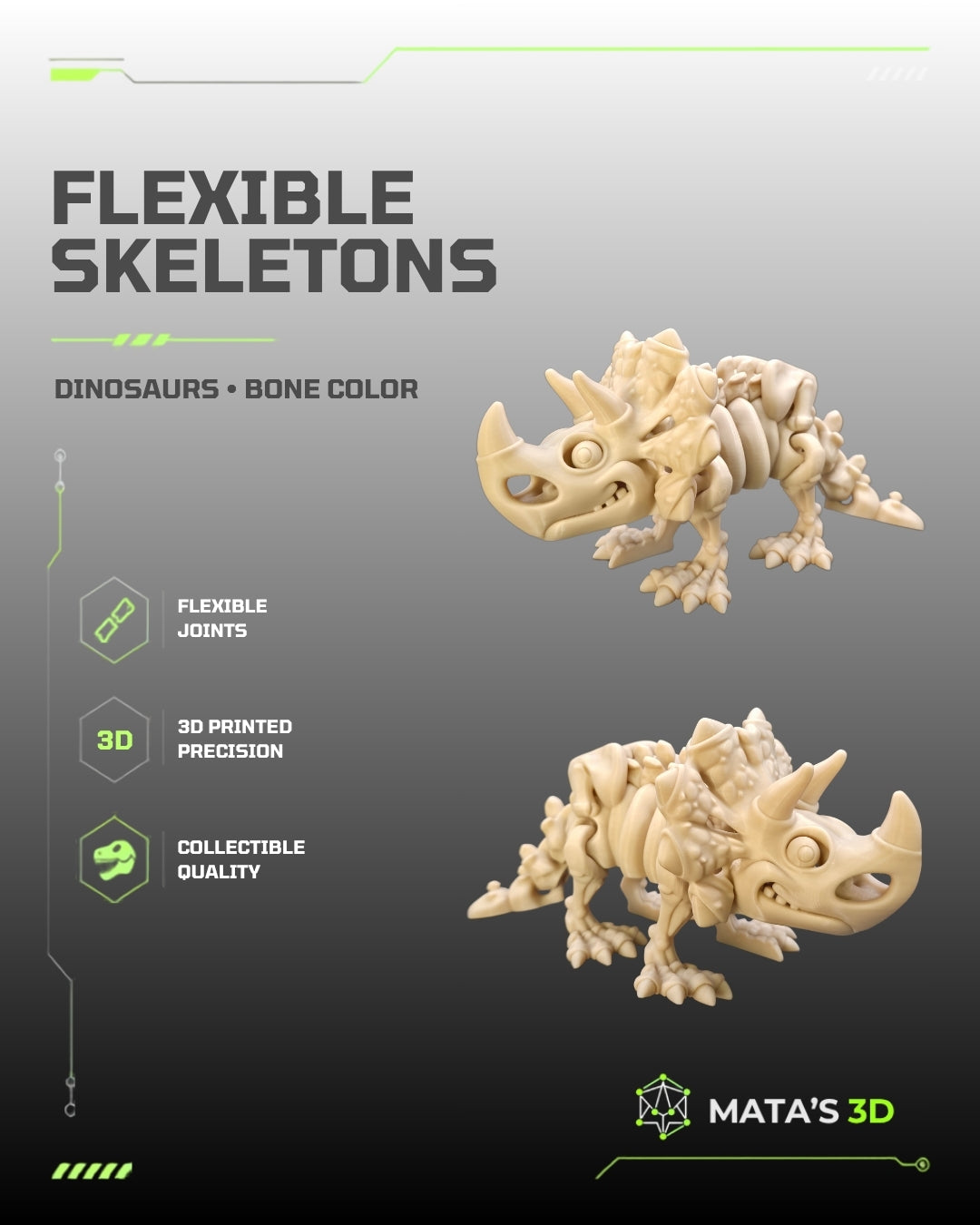 Articulated Triceratops Skeleton – 3D Printed Flexi Dinosaur