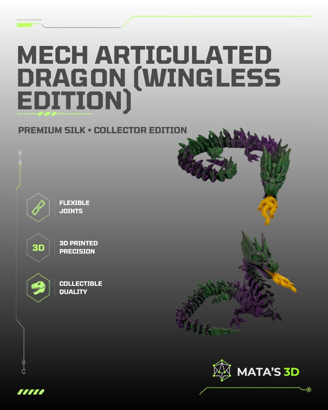 Mech Articulated Dragon (Wingless Edition) – Premium 3D Printed Flexi Figure